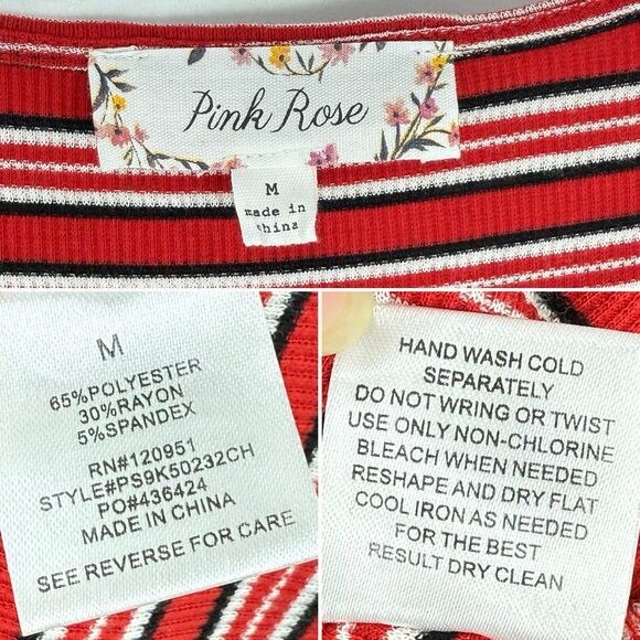 PINK Rose Size M Striped Knit Long Sleeve Button Front Shirt Dress Women’s - Picture 8 of 16